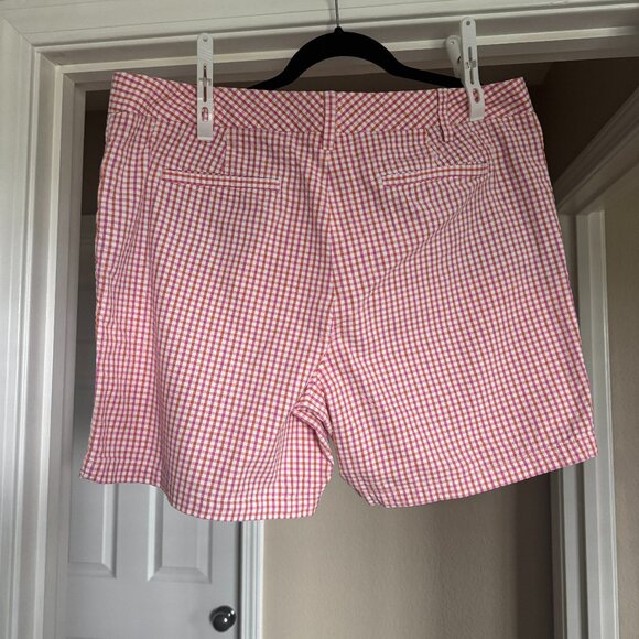 Lands End Shorts Gingham Seersucker Fit 2 Size 16 Pink - Picture 2 of 3